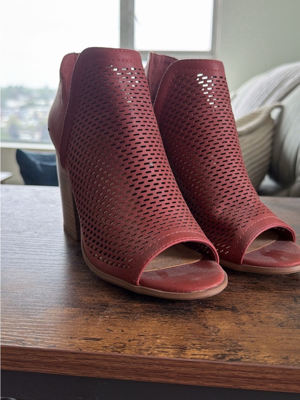 Soda Women's Perforated Peep-Toe Shootie - red coral